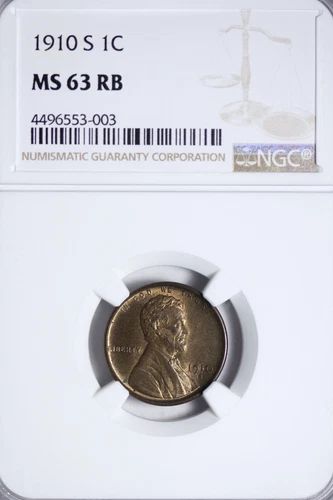 BU 1910-S Lincoln Wheat Cent Penny NGC MS63 RB Beautiful Coin! QACNU