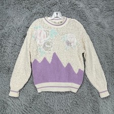 Vintage Needles  Yarn Pullover Sweater Women's M Pastel 80's Flower Grandmacore
