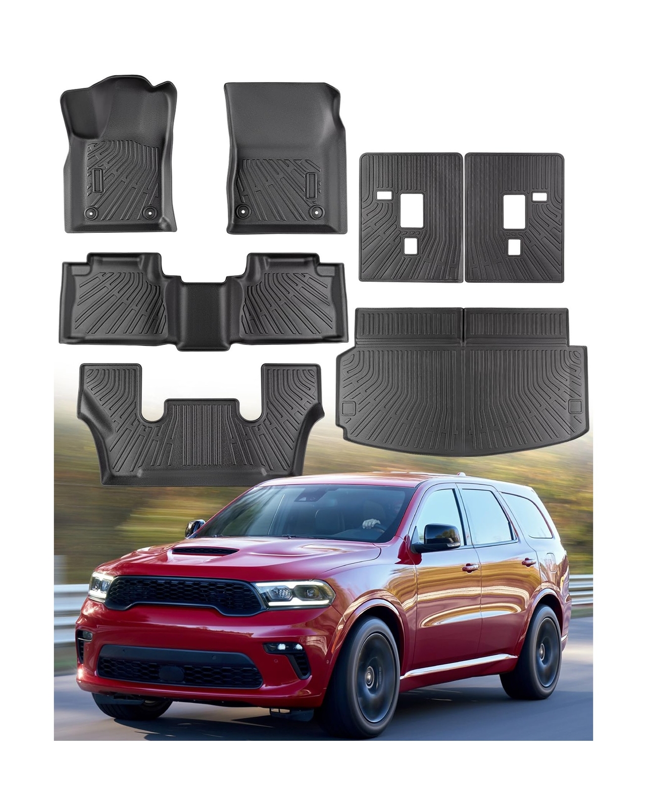 2025-2016 Dodge Durango 6-Seat Rubber Floor Mats & Cargo Liner Trunk Protector  