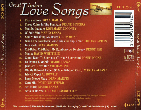 Great Italian Love Songs by Various Artists (CD, 2006, K-tel