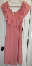 52seven Crinkle Ruffle Neckline On or Off Shoulder CORAL  Sundress SIZE L NWT