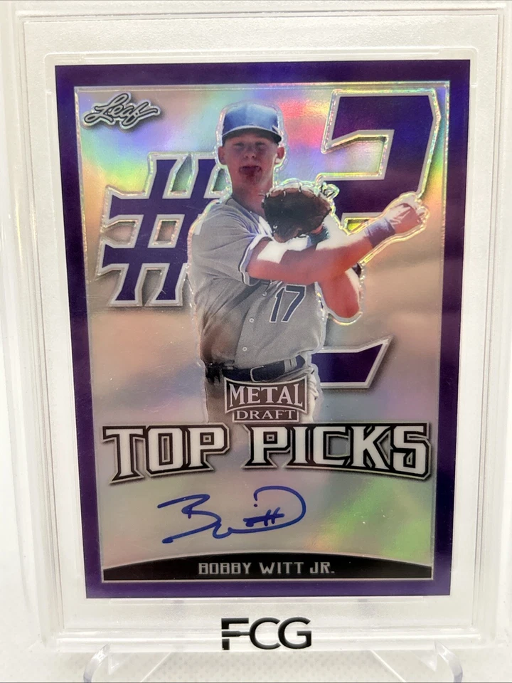 2019 Leaf Metal Draft - Top Picks Purple #TP-BWJ Bobby Witt Jr. /25 Auto. Royals - Image 2 of 4