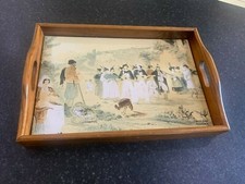TRADITIONAL PORTUGESE VINTAGE WOODEN TILE TRAY  32X22X4 CM COUNTRY PEASANT SCENE