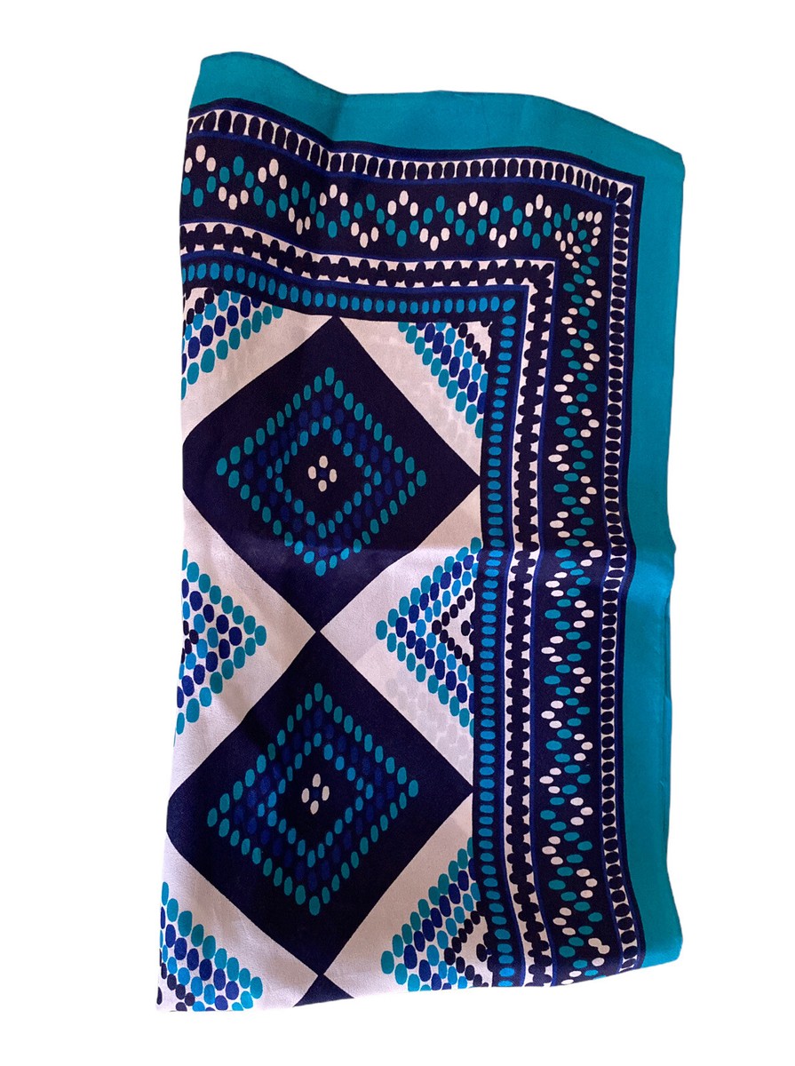 Vintage Scarf GEOMETRIC Teal Blue SQUARE Mid-Century MOD JAPAN MCM