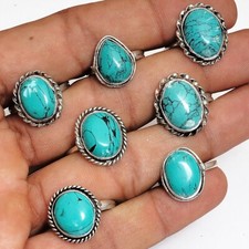 Gift Gorgeous Turquoise Gemstone 925 Sterling Silver Plated Wholesale Lot Rings
