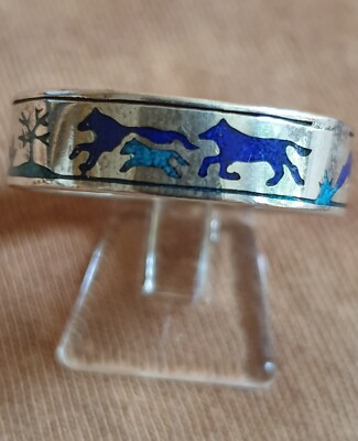 Chip Inlay Ring, Wolf Rudel Storyteller, Türkis & Lapis, Silber, Indianer