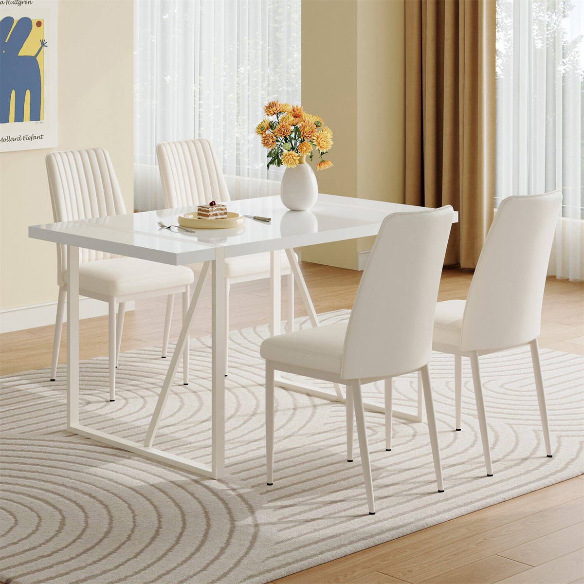 55 Inch Dining Table Modern White Dining Table 55 Inch - MDF Top, Metal ...