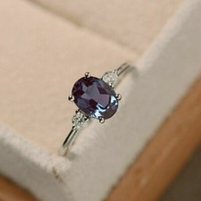 2 Ct Oval Cut Lab Created Alexandrite Women's Ring 14K White Gold Plated Silver