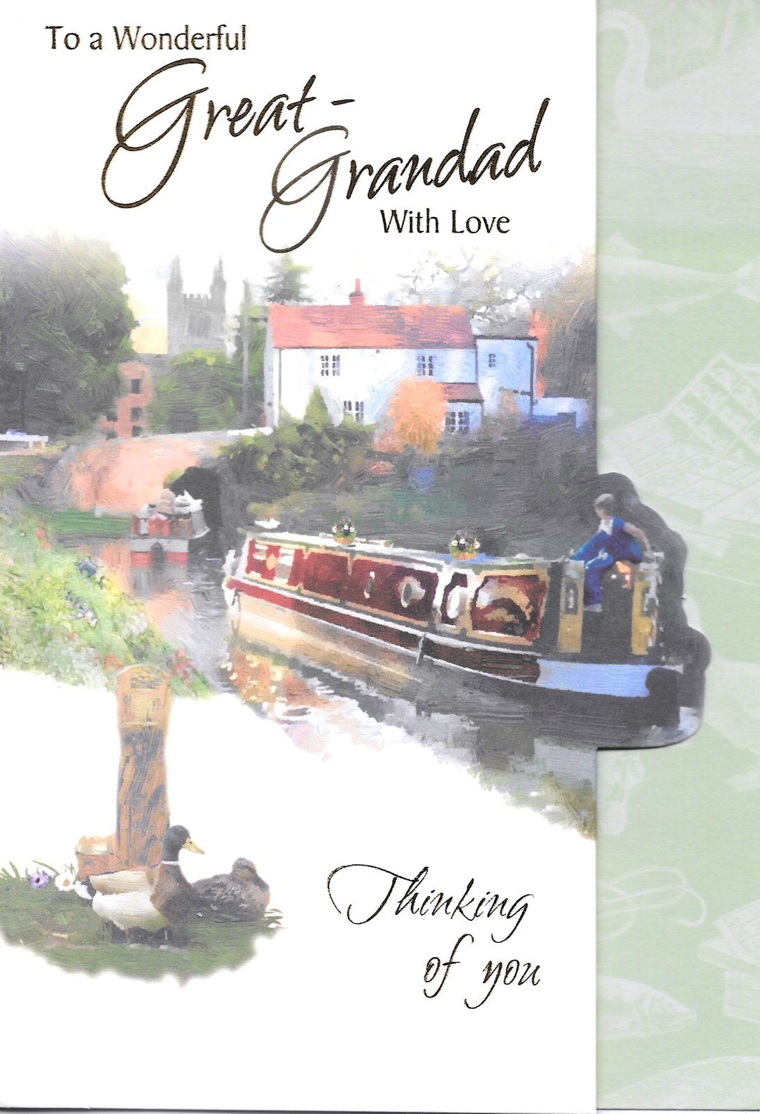 BIRTHDAY CARD TO A WONDERFUL GREAT GRANDAD - CANAL BOATS(NARROW BOATS), TRI-FOLD