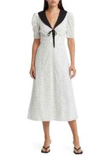 REFORMATION White Black Polka Dot Print Cotton Silk Poplin Edna Maxi Dress 4 US
