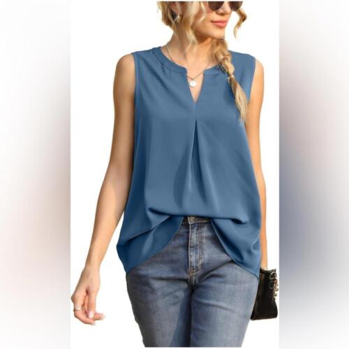 2XL -Summer Sleeveless V Neck Casual Tank Tops Chiffon Blouse Office Work Shirts