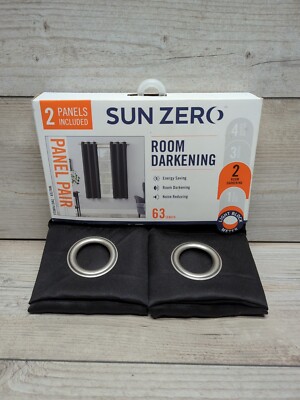 2 Pack Sun Zero Grommeted Walter Black 37x63 Inch Room Darkening Panels