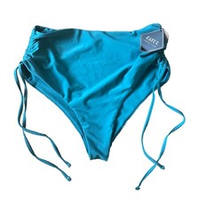 Zaful Green Bikini Bottom NWT Size 6 High Waist Tie Accents At Sides Rushed Side