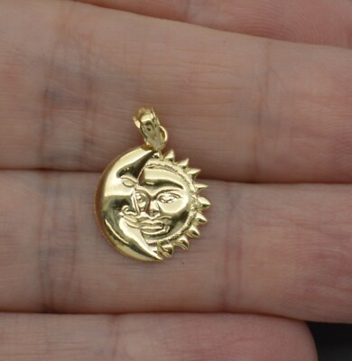 10k Gelbgold Massiv Gold Charm Mond & Sonne Gesicht Form Anhänger 1,1 gr 13,5 mm