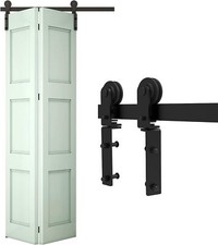3FT-12FT Bifold Sliding Barn Door Hardware Kit Black Track Modern for 2/4 Doors