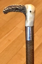 Vintage Antique England Horse Bull Whip Crop Antler Stag Sterling Silver Old