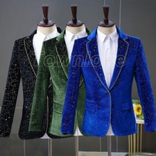 2PCS Men Formal Fashion Dress Shiny Blazer Pant Slim Fit One Button Wedding Suit