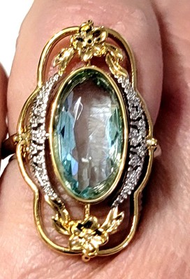 Victorian Trading Art Nouveau 6 Sterling Silver 925 Ring Aqua Blue 28M