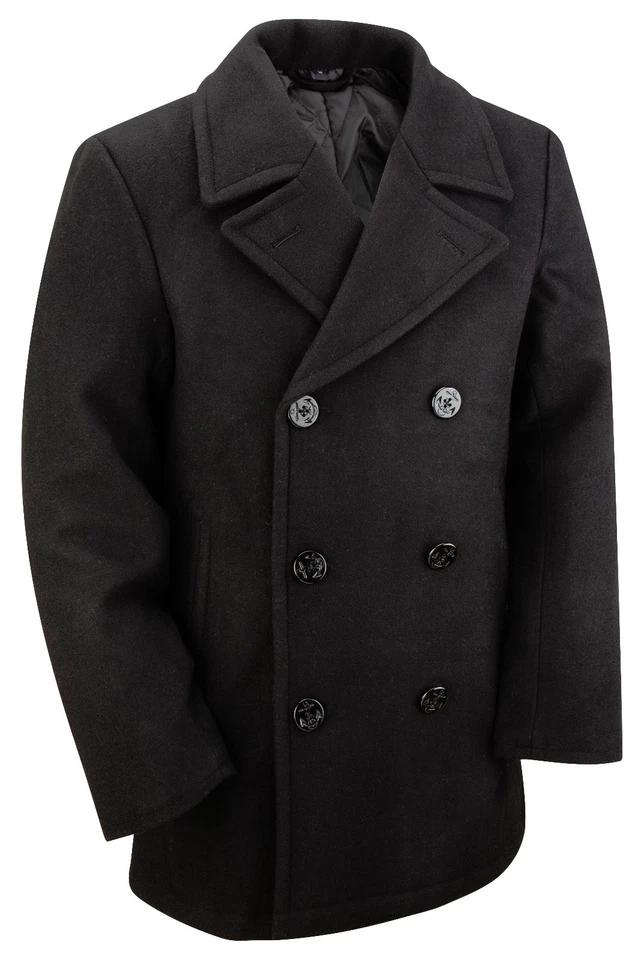Pea Coat US Navy Military Vintage Style Winter Warm Wool Jacket Dress Top Black - Image 2 of 4