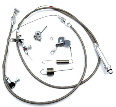 24'' Stainless Steel Braided Throttle Cable & TH350 Kick Down Detent Kit SB Chevy