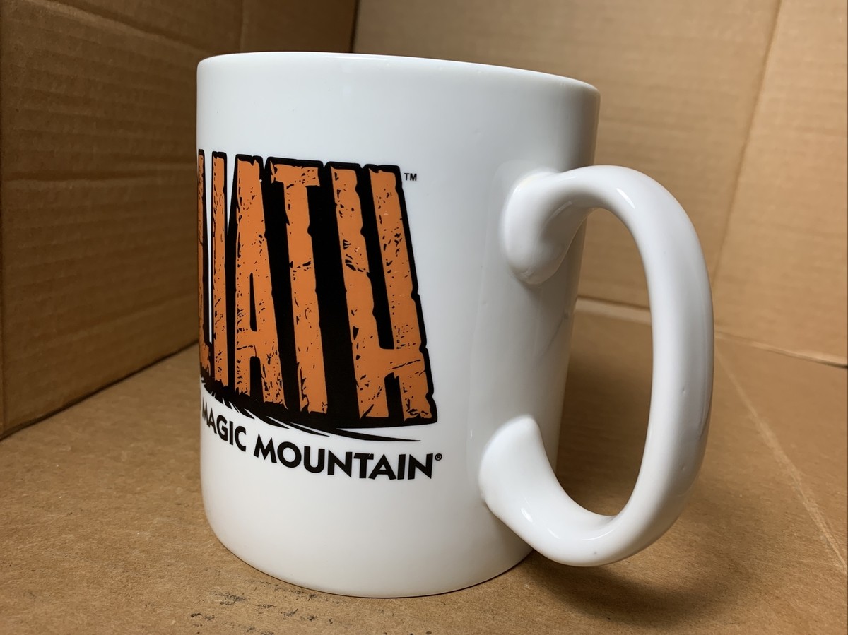 Vtg Six Flags Magic Mountain GOLIATH HUGE Ceramic LOGO Mug Roller