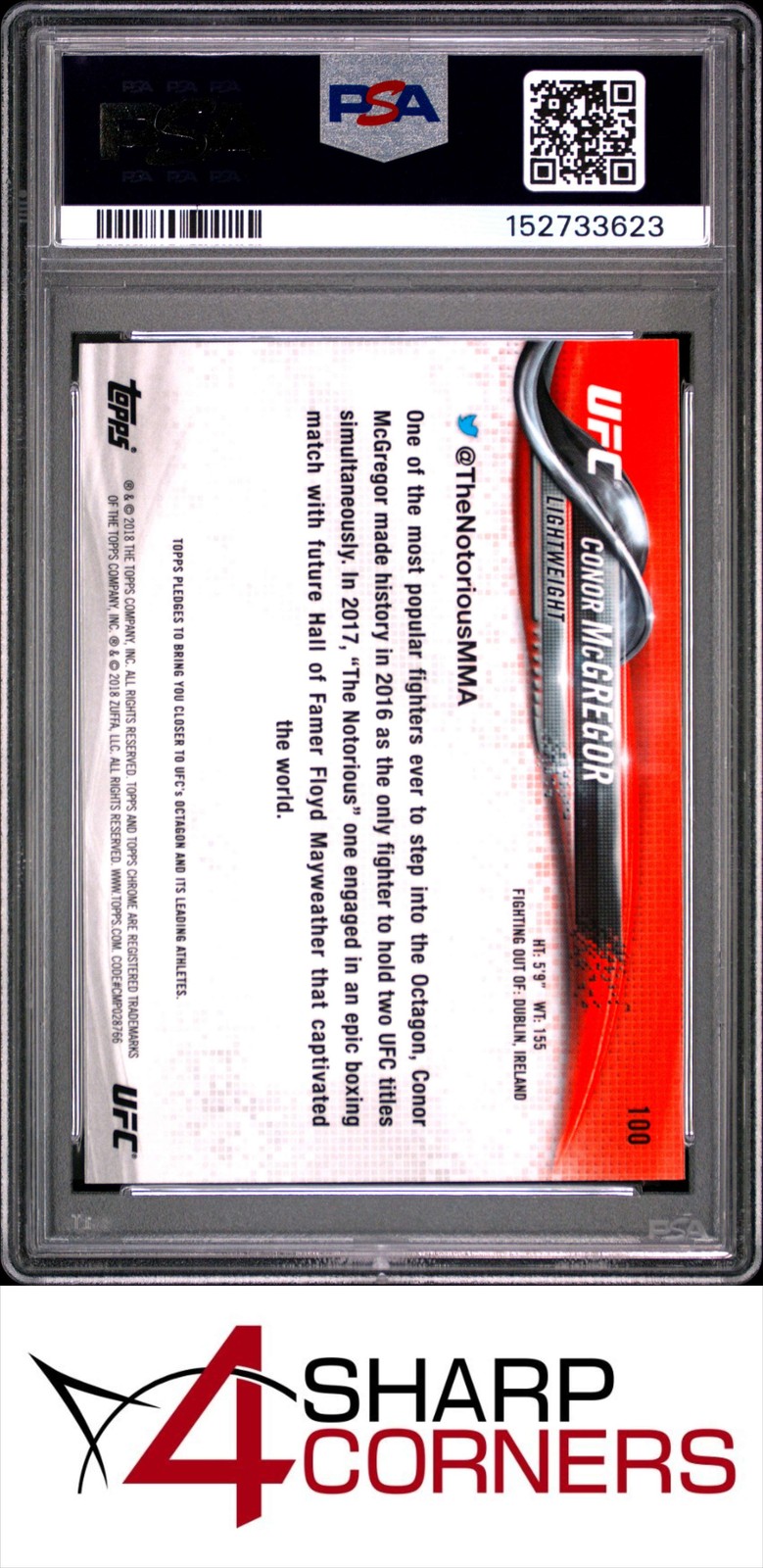 2018 TOPPS UFC CHROME #100 CONOR McGREGOR PSA 9 view 2