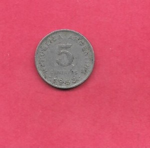 ARGENTINA KM46a 1953 VF-VERY FINE CIRCULATED OLD VINTAGE 5 CENTAVOS COIN