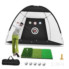 Golf Net, 10x7ft Practice Net with Tri-Turf Mat, All-in-1 Home Golf 10 7ft