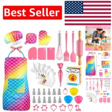 54 PCS Kids Cooking  Baking Set with Rainbow Apron  Chef Hat - Fun  Safe Gift