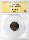 *1928 S LINCOLN WHEAT CENT* *LARGE S* *ANACS MS62* NR #G3857
