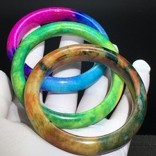 190g Natural Crystal Peach Blossom Jasper Hand Carved Exquisite Bangle 3pcs X8