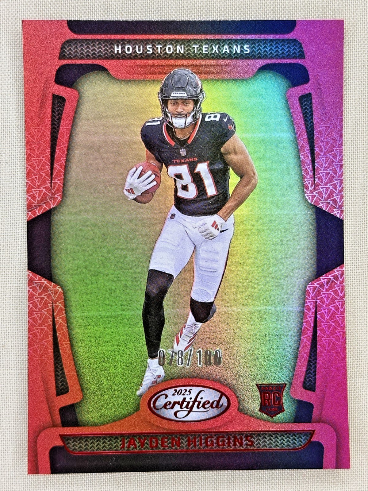 2025 Panini Certified Jayden Higgins RC Mirror Red /100 Houston Texans #130