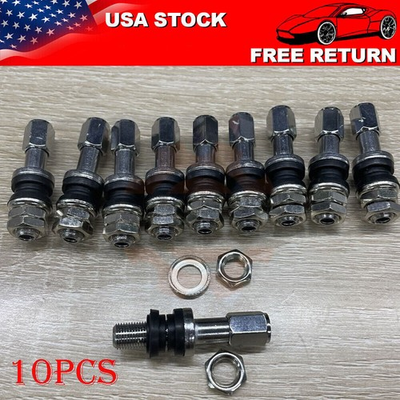 #ad 10PACK STAINLESS STEEL WHEEL TIRE VALVE STEMS HIGHT PRESSURE BOLT IN WITH CAPS $10.71
