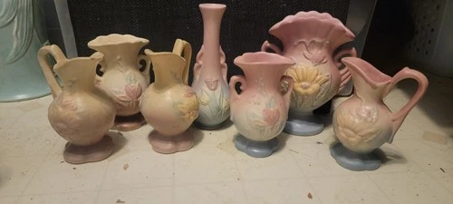 Vintage Hull Lot (7 Pcs) Magnolia  Vases +more Made in USA  1940's Art Pottery