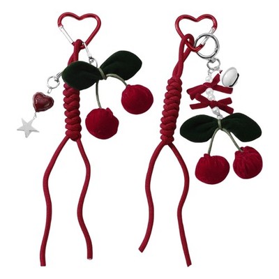Cherry Keyrings Braided Rope Keying Car Key Chain Bag Charm Handbag Ornaments