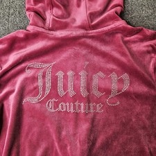 Juicy Couture Velour Zip Front Hoodie Fuchsia Pink Rhinestone Size Small