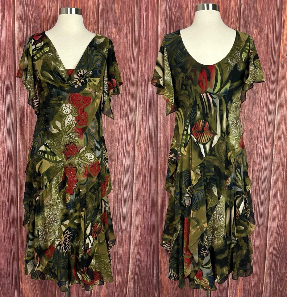 Vestido Midi Vintage Signature By Robbie Bee Decote Capuz Tamanho 8 Fada Etéreo Y2K Verde - Imagem 2 de 4