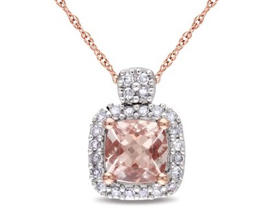 Morganite and Diamond Pendant Necklace 7/10 Carat (ctw) in 10K Rose Gold w/chain