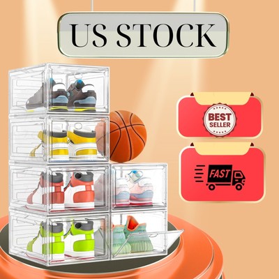 6-Pack Clear Magnetic Shoe Storage Boxes Stackable Organizer White