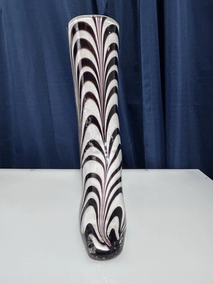 RARO Jarrón de Cristal de Murano Moda Bota B&W Pesada Discoteca 12.5" Alto Sin Marca Foto 3 de 4