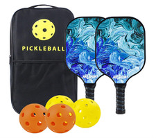 Pickleball Rackets and Balls Pickleball Kit of 2 Fiberglass Paddles, 4 Balls