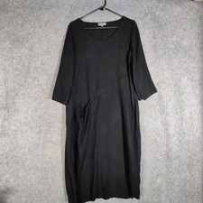 Sahara Dress Size Medium Black Midi 100% Linen Garment Dyed Pocket Lagenlook