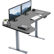 VIVO Electric 58" x 35" Corner Stand Up Desk, Black Table Top, Gray Frame