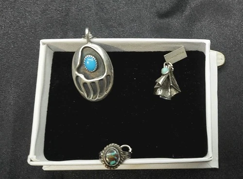 Vintage Lot 3 Sterling Silver 925  Native American Charms Tipi Bear Claw Ring