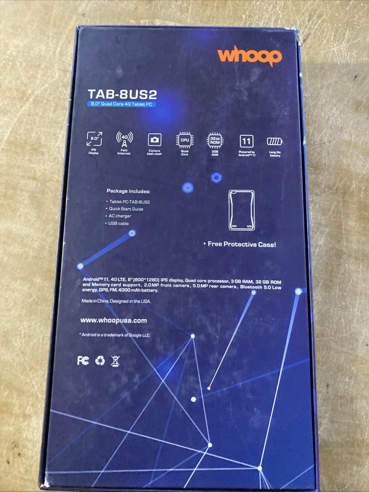 Whoop TAB-8US2 8.0" Quad-Core 4G Tablet PC 3GB RAM, 32GB ROM, 5MP Camera 4G LTE - Image 3 of 4