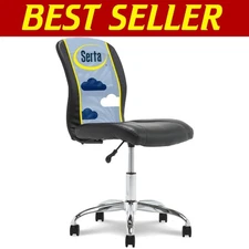 Lightweight Armless Desk Chair with Faux Leather Seat & Swivel Wheels - Black