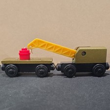 Wooden Crane Train Car Breakdown Train With Flatbed Brio Compatible