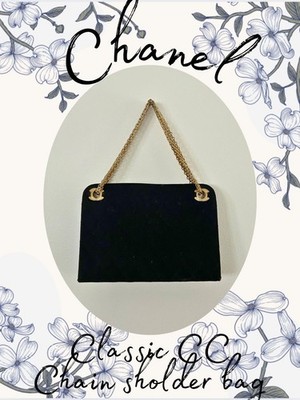 Authentic Chanel CC Chain Shoulder Bag Black Quilted Cotton Jersey