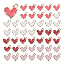 100 Pcs Enamel Alloy Heart Charm for Necklace Bracelet, White/Pink/Rose-Red/Red