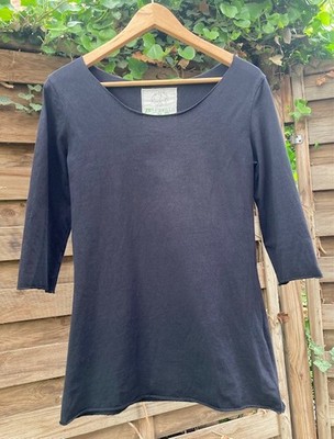Ato Berlin Caja 3/4 Arm Long Shirt mit Rollkanten M 36 38 organic Schwarz U-Boot